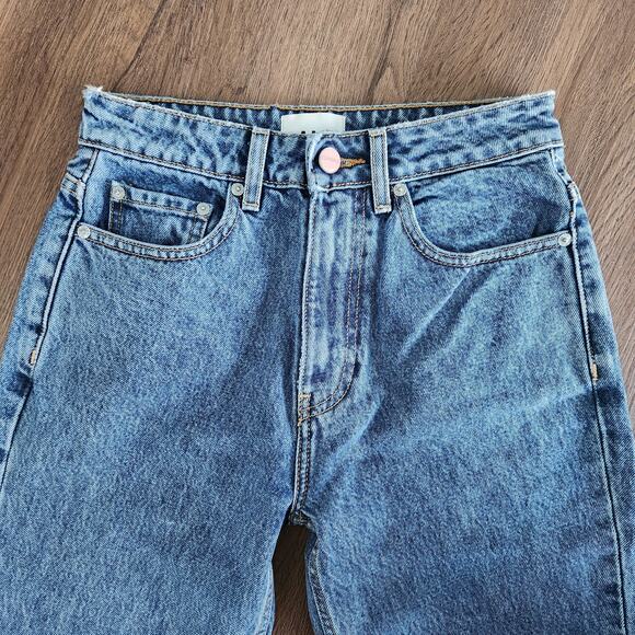 Ganni Betzy Mid Blue Stone High‎ Rise Slim Flare Crop Jean 26/32 NWT $195 - Picture 5 of 9